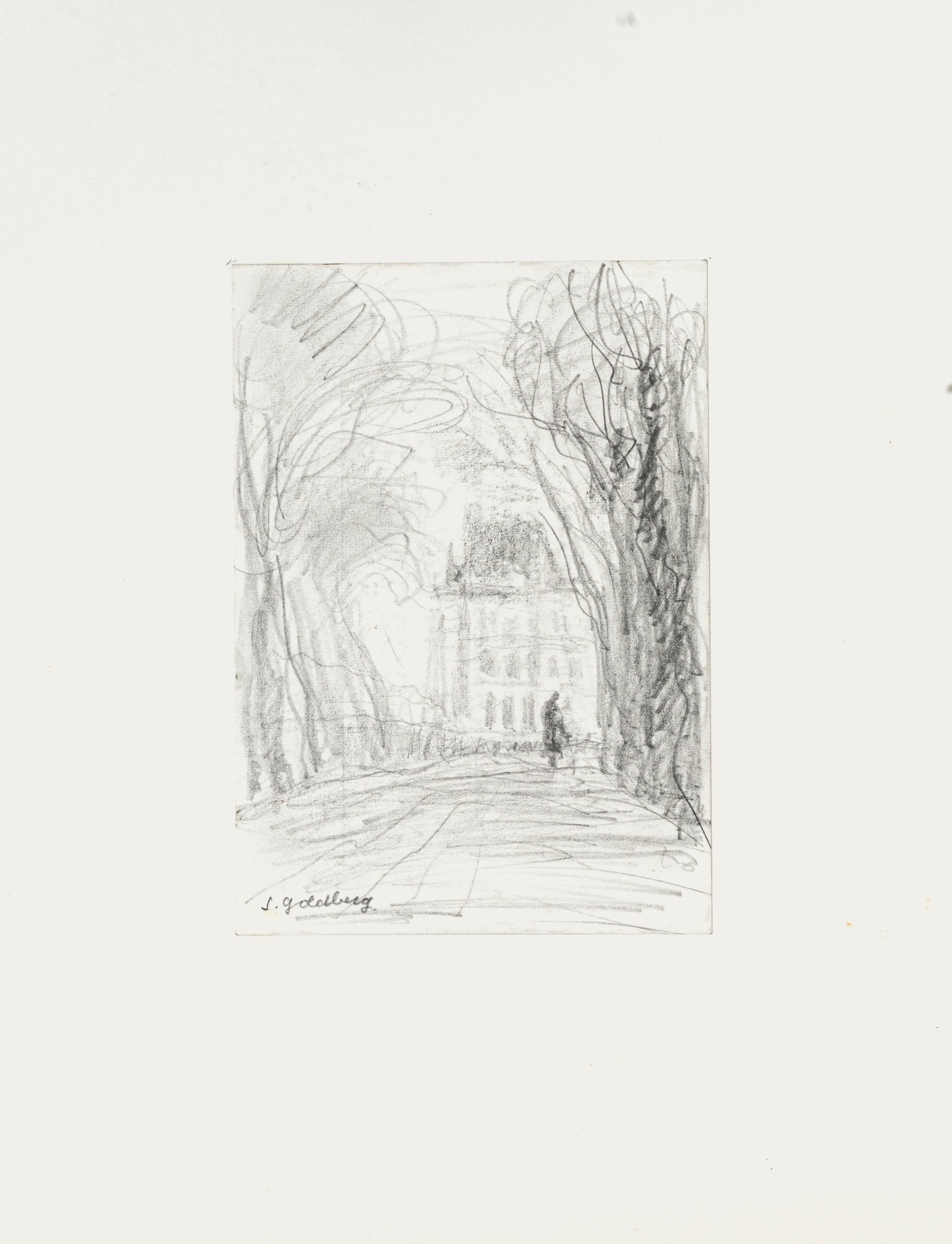 Maison - Pencil Drawing by S. Goldberg - Mid 20th Century - Art by Simon Goldberg