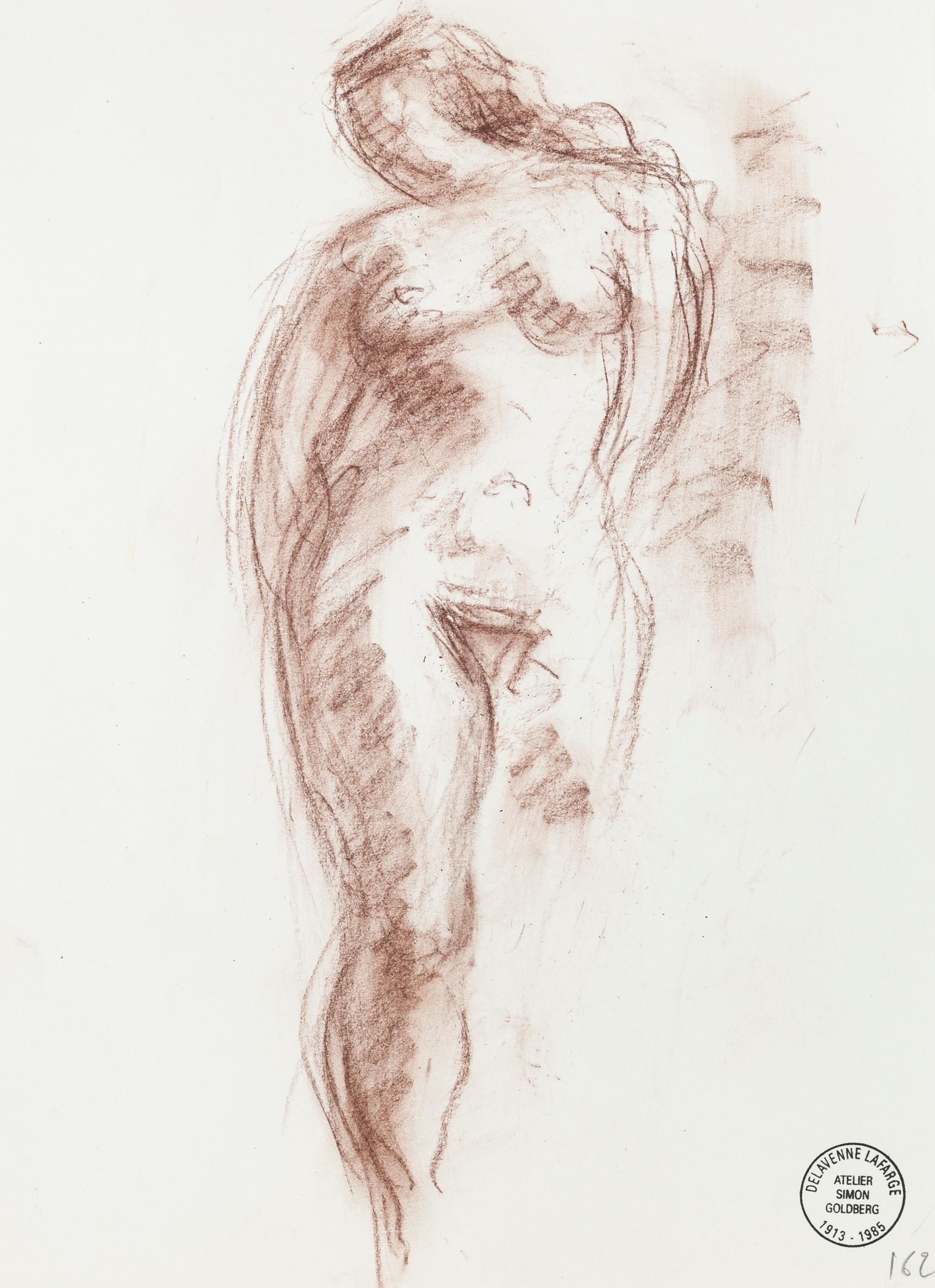 Simon Goldberg Figurative Art - Nude - Original Pencil and Pastel Drawing by S. Goldberg - Mid 20th Century