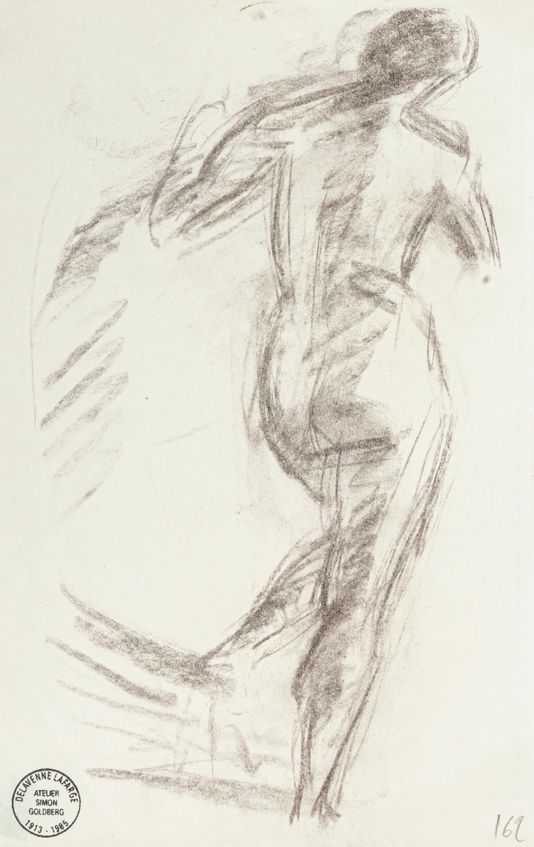Nude from the Back - Original Pencil Drawing by S. Goldberg - Mid 20th Century