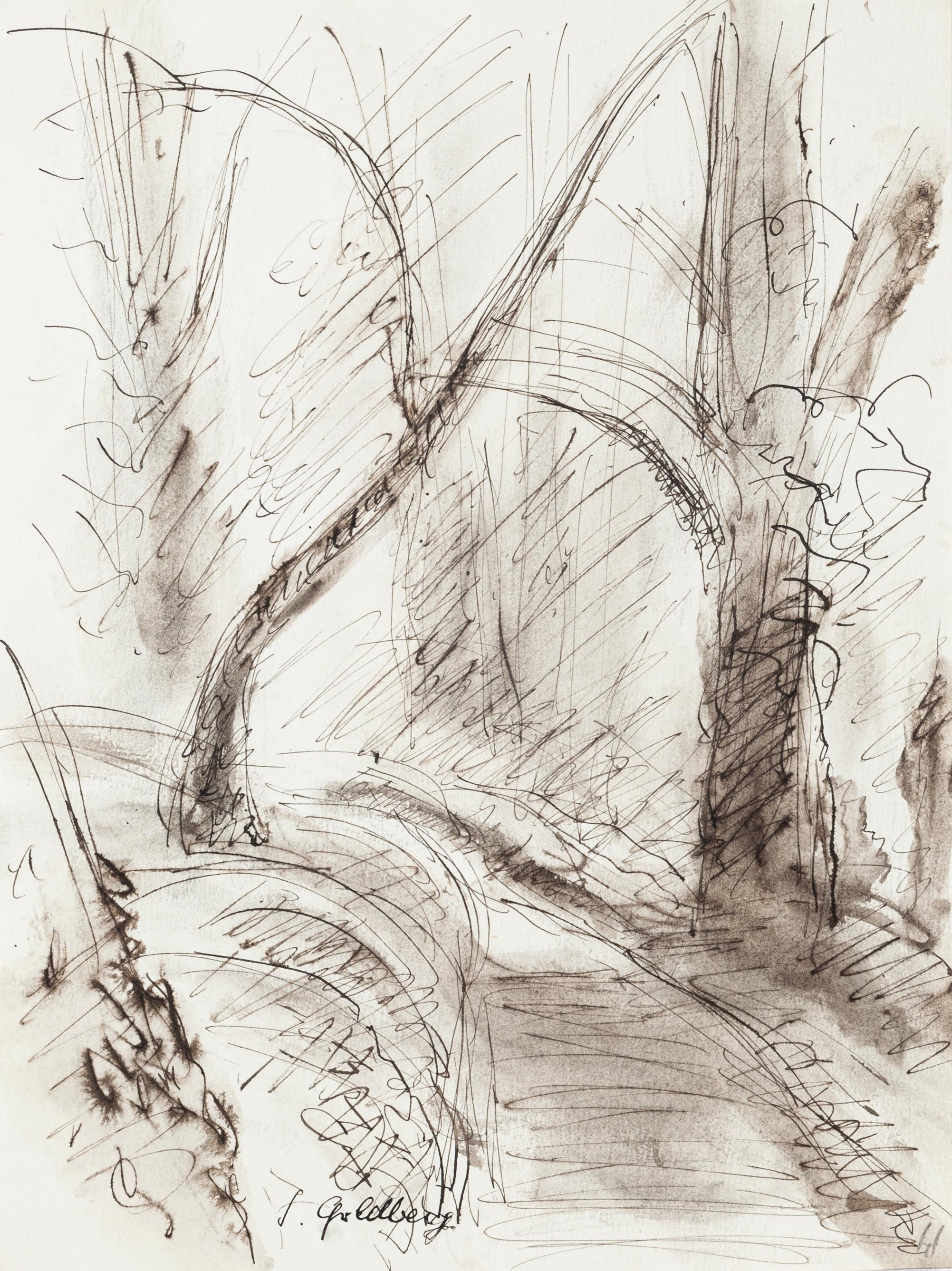 Forest – Tinte und Aquarell von S. Goldberg – 1950er Jahre