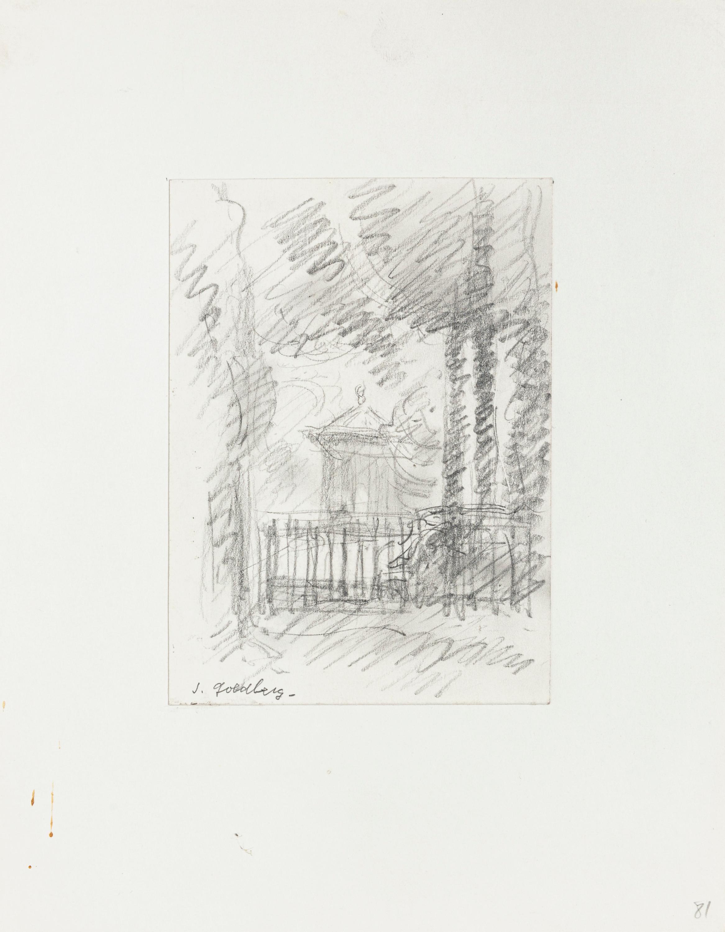 Cottage - Pencil Drawing by S. Goldberg - Mid 20th Century - Art by Simon Goldberg