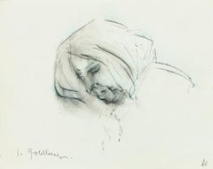 Portrait - Pencil and Pen Drawing by S. Goldberg - Mid 20th Century