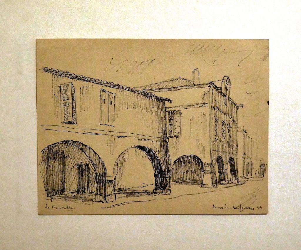 Rochelle is an original artwork in pencil realized by Maxime Juan in 1944. Hand-signed on the lower right and dated, titled on the lower left "Rochelle".

The state of preservation is good.

The artwork represents an admirable architectural