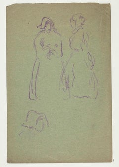 Figures - Original Pastel Drawing by Pierre Léon Dusouchet 