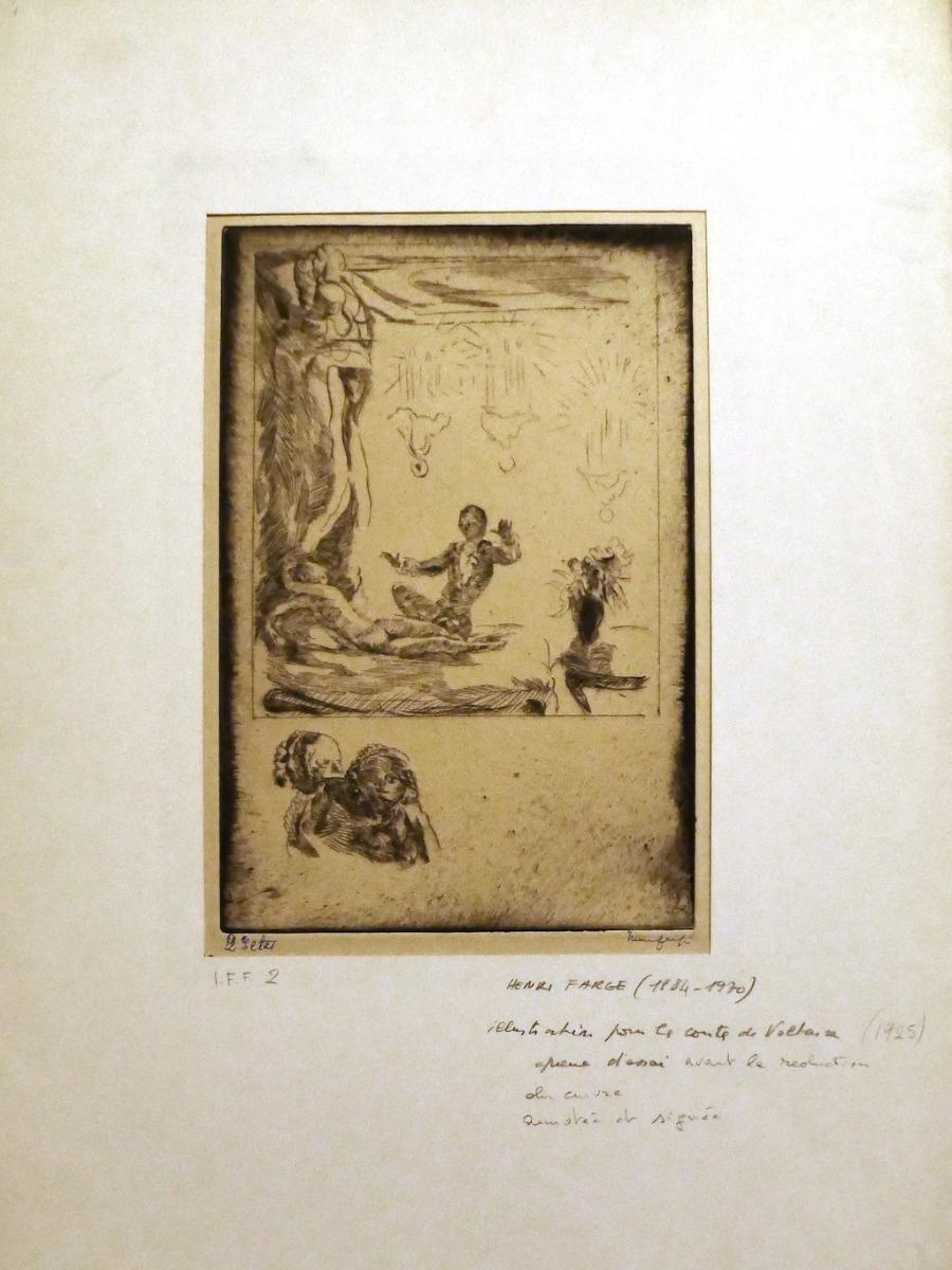 Illustration for "Le Conte de Voltaire - Etching by Henri Farge - 1920s