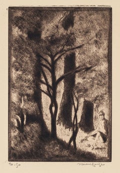 Bosque - Aguafuerte original de Henri Farge - Siglo XX