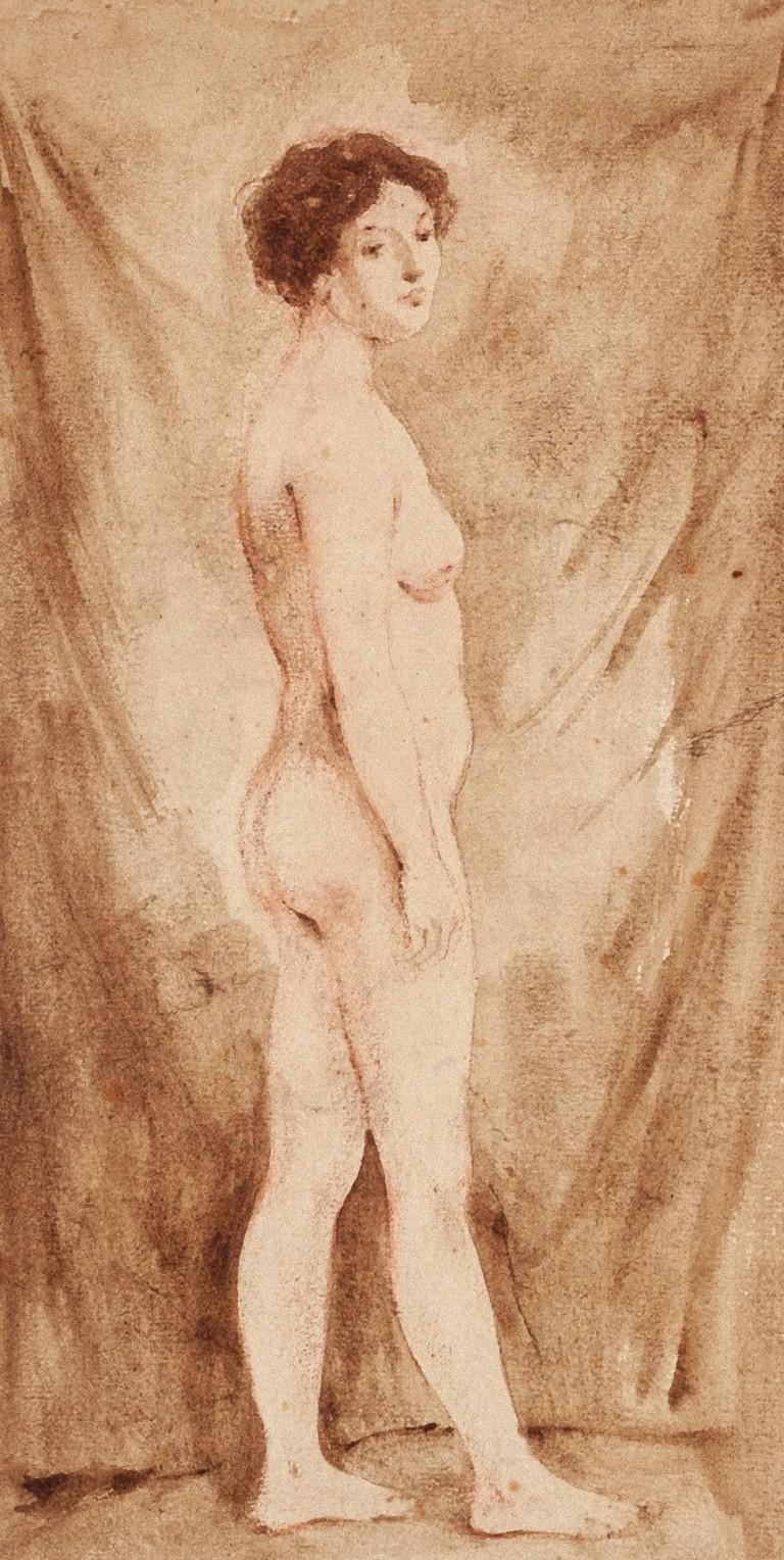 Unknown Nude - Woman - Drawing in Watercolor on Paper - 20th Century