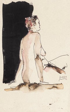 Retro Woman - Original Drawing in Watercolor and China Ink - 1996