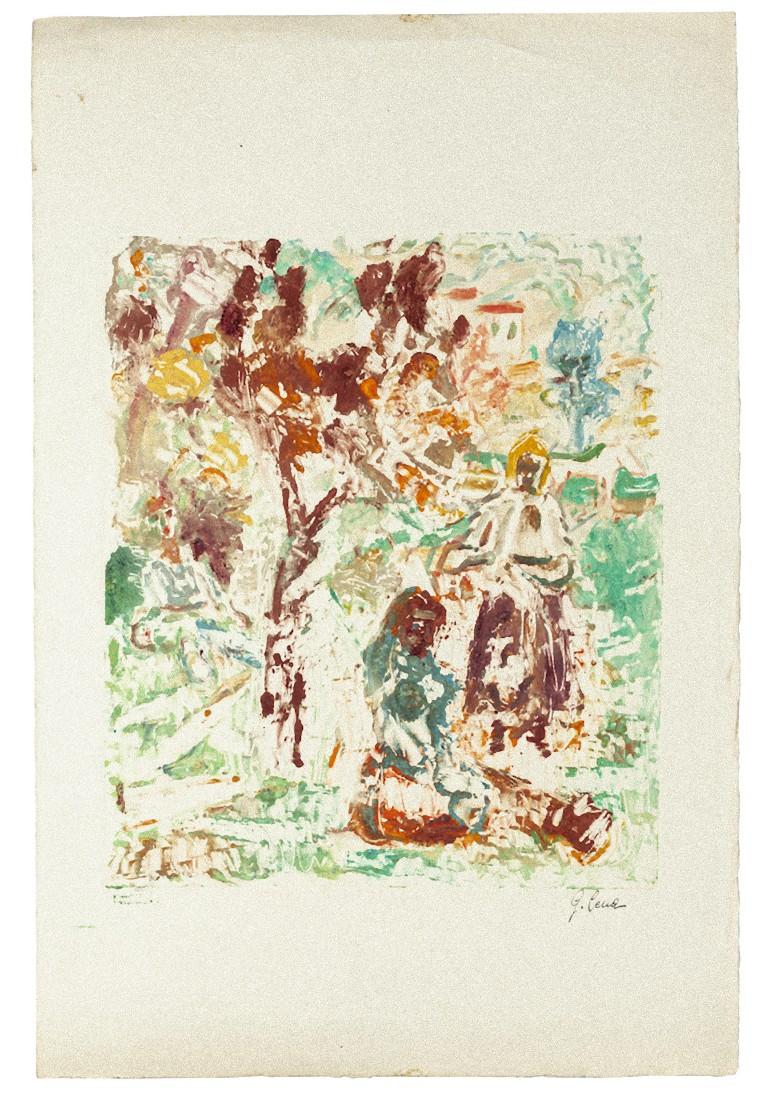 Landscape -  Monotype on Paper by Giuseppe Cena - 20th Century