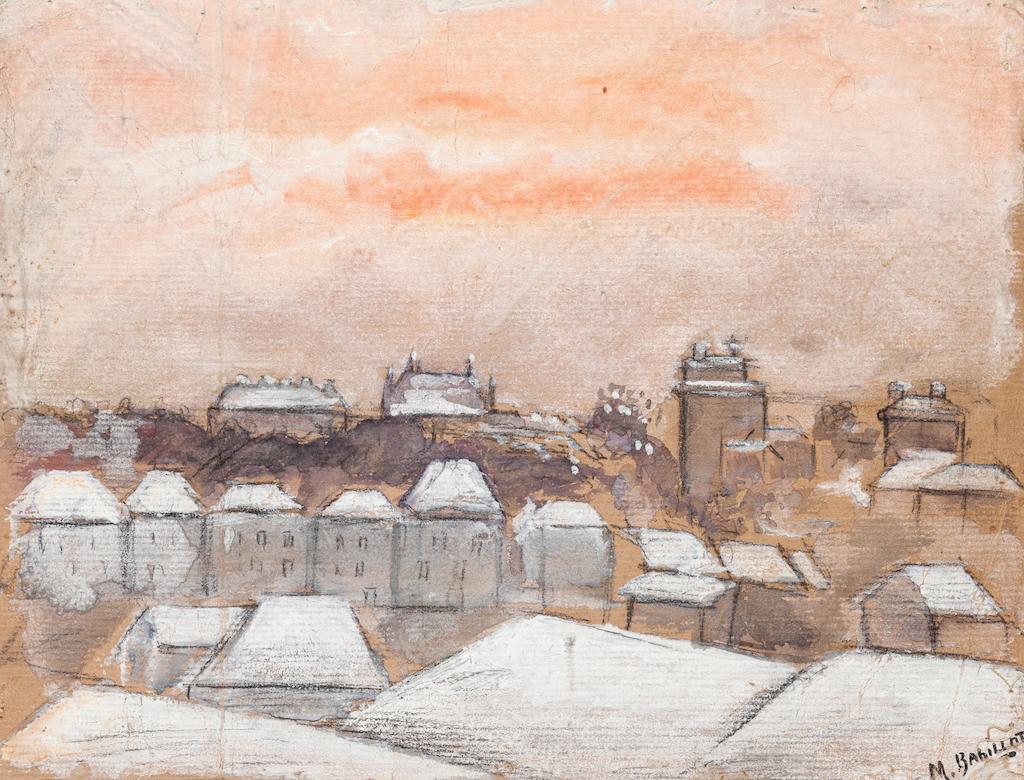 Village is an original drawing in mixed media realized by M. Babillot. Hand-signed on the lower right.

The state of preservation of the artwork is good and aged. 

Sheet dimension: 25 x 33 cm.

The artwork represents light, and brilliant landscape