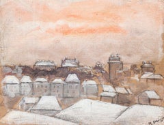Village - Originalzeichnung in Mischtechnik von M. Babillot - 20. Jahrhundert