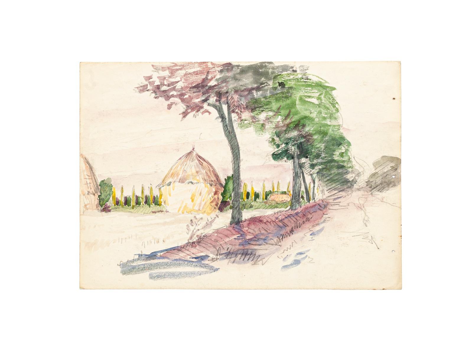 Jean Delpech Animal Art – Countryside – Original-Aquarell auf Papier von Jean Raymond Delpech – 20. Jahrhundert