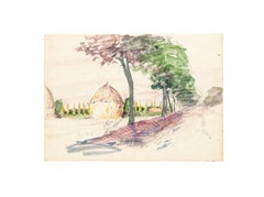 Countryside – Original-Aquarell auf Papier von Jean Raymond Delpech – 20. Jahrhundert