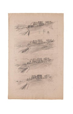 Paysage - Dessin au crayon sur papier - 19e siècle