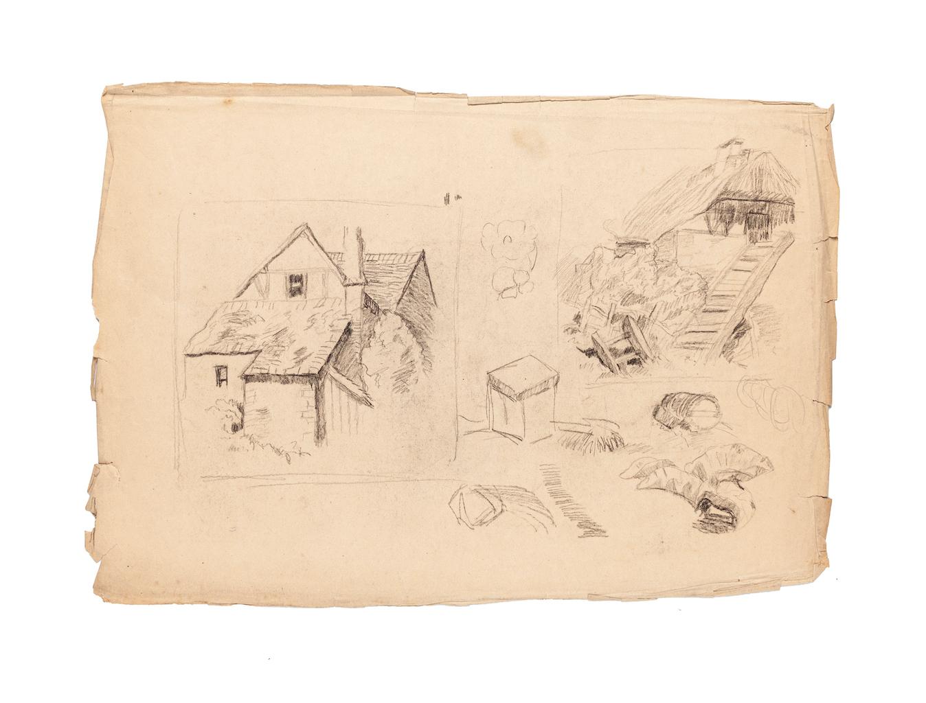 Cottage - Original Drawing in Pencil on Paper - 20th Century - Art by Unknown