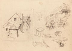Cottage – Originalzeichnung mit Bleistift auf Papier – 20. Jahrhundert