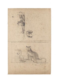 Antique People and Animals - Drawing in Pencil on Paper - 19th Century