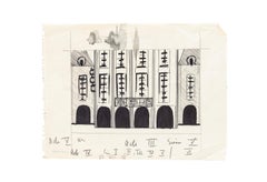 Scenography Study - Original Drawing on Paper by Mathéos Alkis - 20th Century