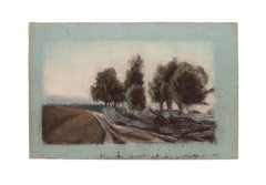 Landscape - Original Drawing in Pastel on Greenish Paper - 20th Century