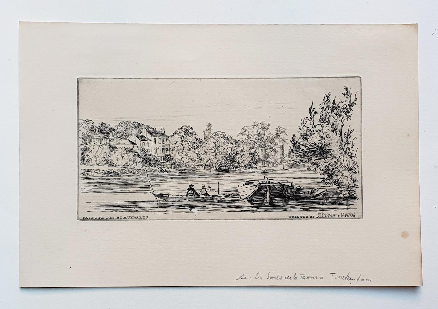 Landscape is an original etching artwork on paper realized in 1876  by Arthur Evershed (1836-1919), printed by Delatre London, hand-signed on the lower right.

The State of preservation is very good.

The artwork represents a scenery of Twickenham