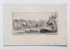Antique Landscape - Original Etching on Paper by Arthur Evershed - 1876