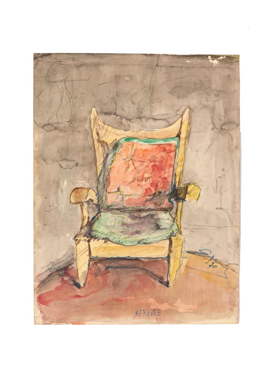 Unknown Figurative Art - Chair - Original Drawing in Watercolor - 20th Century