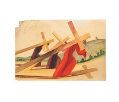 Carrying the Cross (Carrying the Cross) - Aquarelle originale sur papier de Jean Delpech - 1940