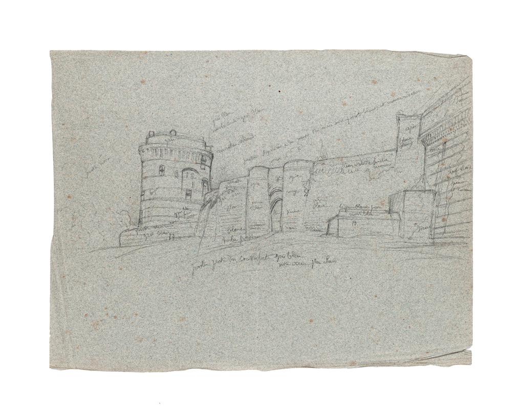 Unknown Figurative Art - Castle - Drawing in Pencil on Paper - 20th Century
