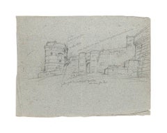 Castle - Original Drawing in Pencil on Paper - 20th Century