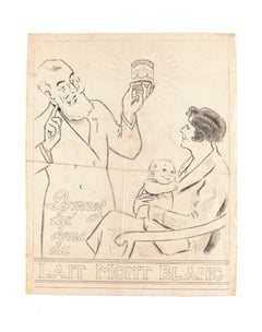 Vintage Milk Publicity - Drawing in China Ink on Transfer Paper - 20th Century