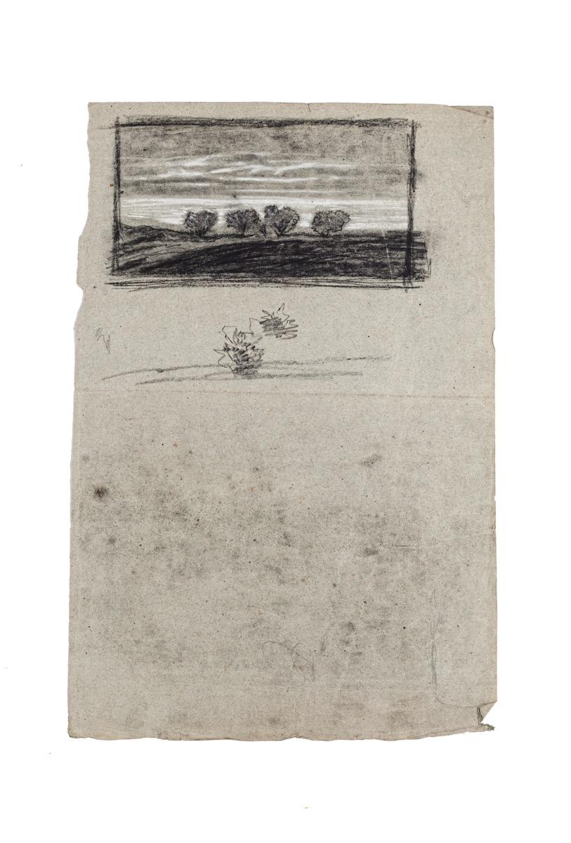 Landscape - Drawing in Charcoal and Pencil on Paper - 19th Century
