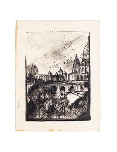 Paris Landscape - China Ink and Black Marker on Paper - 1950 ca.