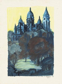 Vintage Basilica of the Sacred Heart of Paris - Original Watercolor - 1970