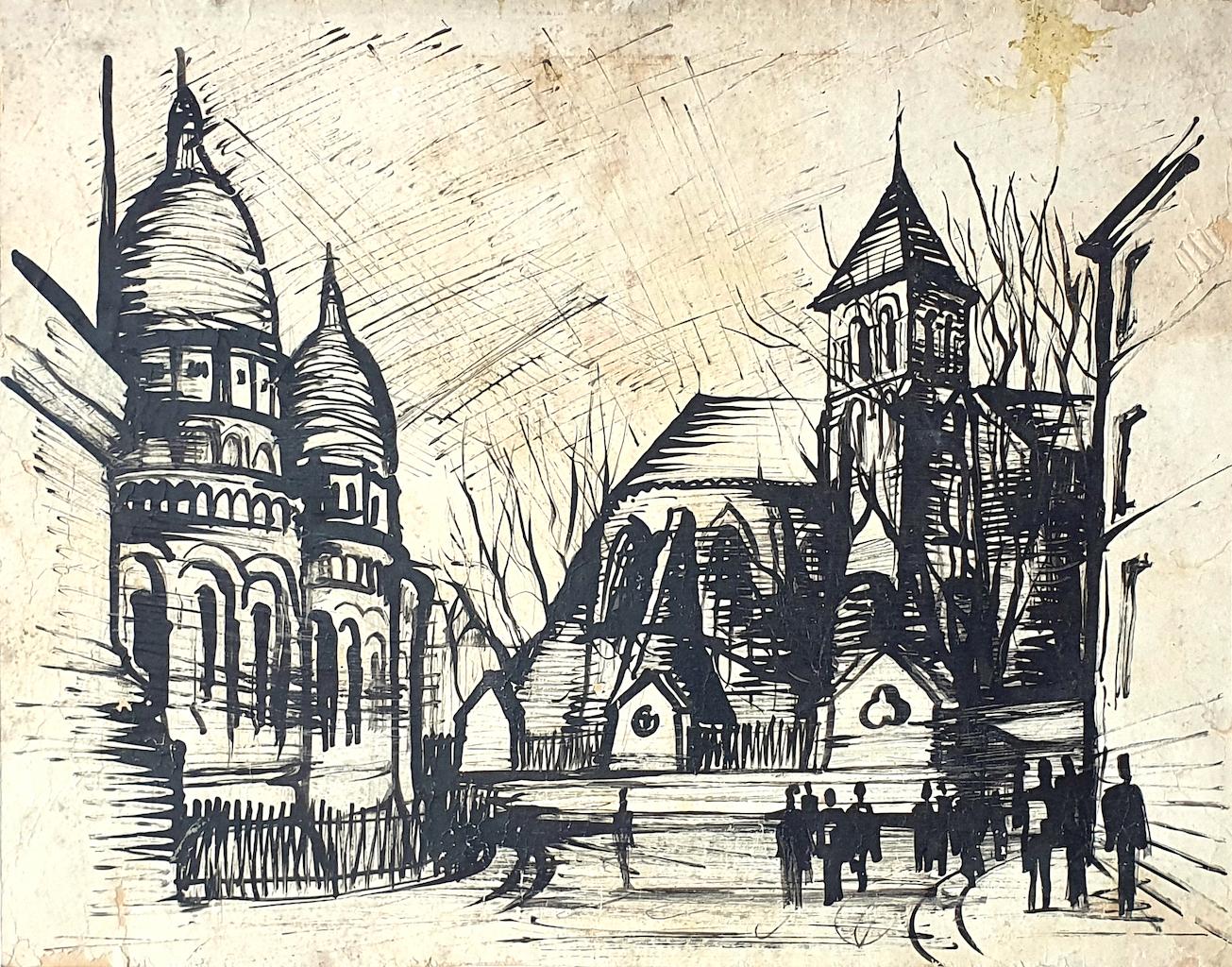 Unknown Landscape Art - Basilica of the Sacred Heart of Paris - Original Drawing - 20th century