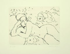 Lying Nude - Original Etching by Aldo Salvadori - 1964