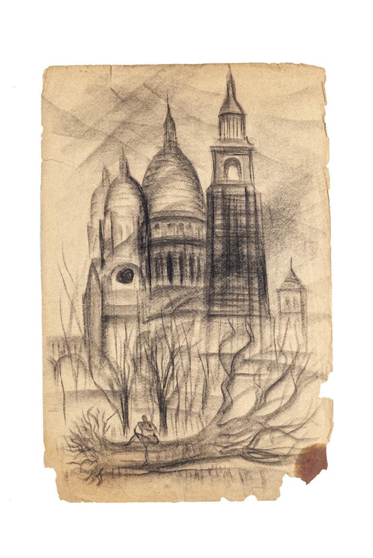 Unknown Figurative Art - Basilica of the Sacred Heart of Paris - Original Drawing - 20th Century
