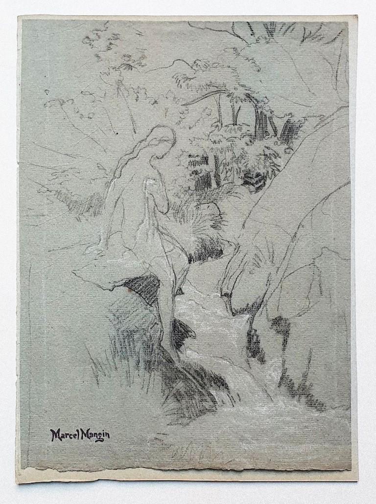 Girl in the Woods - Original Drawing in Pencil on Paper - 20th Century