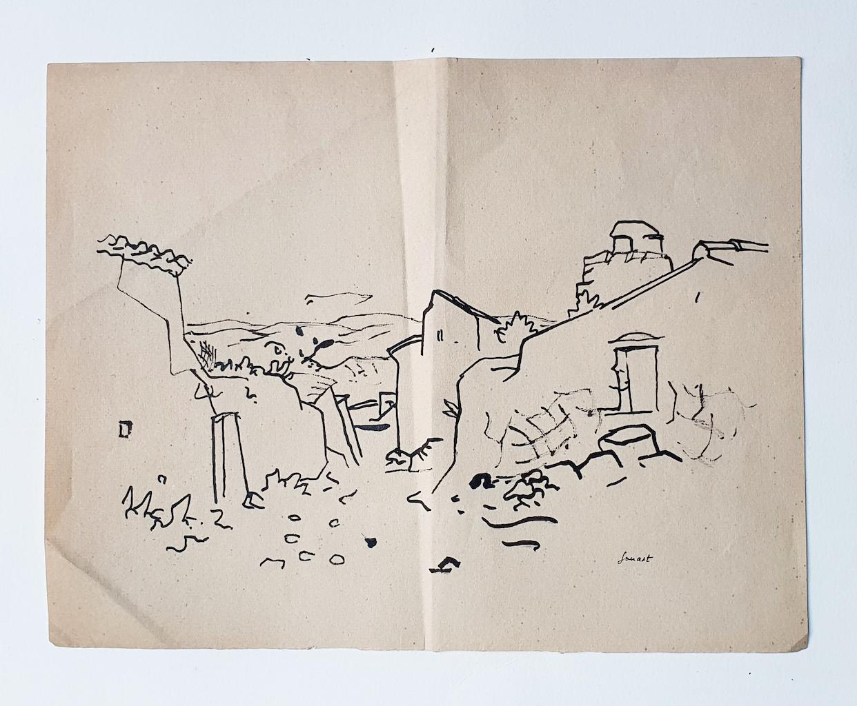 Landscape - China Ink on Paper by René Gouast - 1950