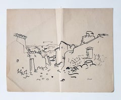Landscape - Original China Ink on Paper by René Gouast - 1950