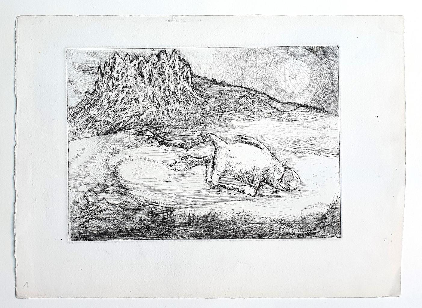 Frog - l Etching by Marcel Guillard - 20th century