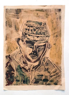 Portrait - Dessin en techniques mixtes sur papier - 1957