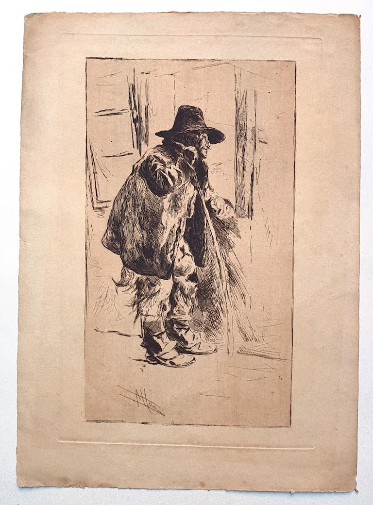 Old Man - Original Etching on Paper by Henri Piere Jamet - 19th Century