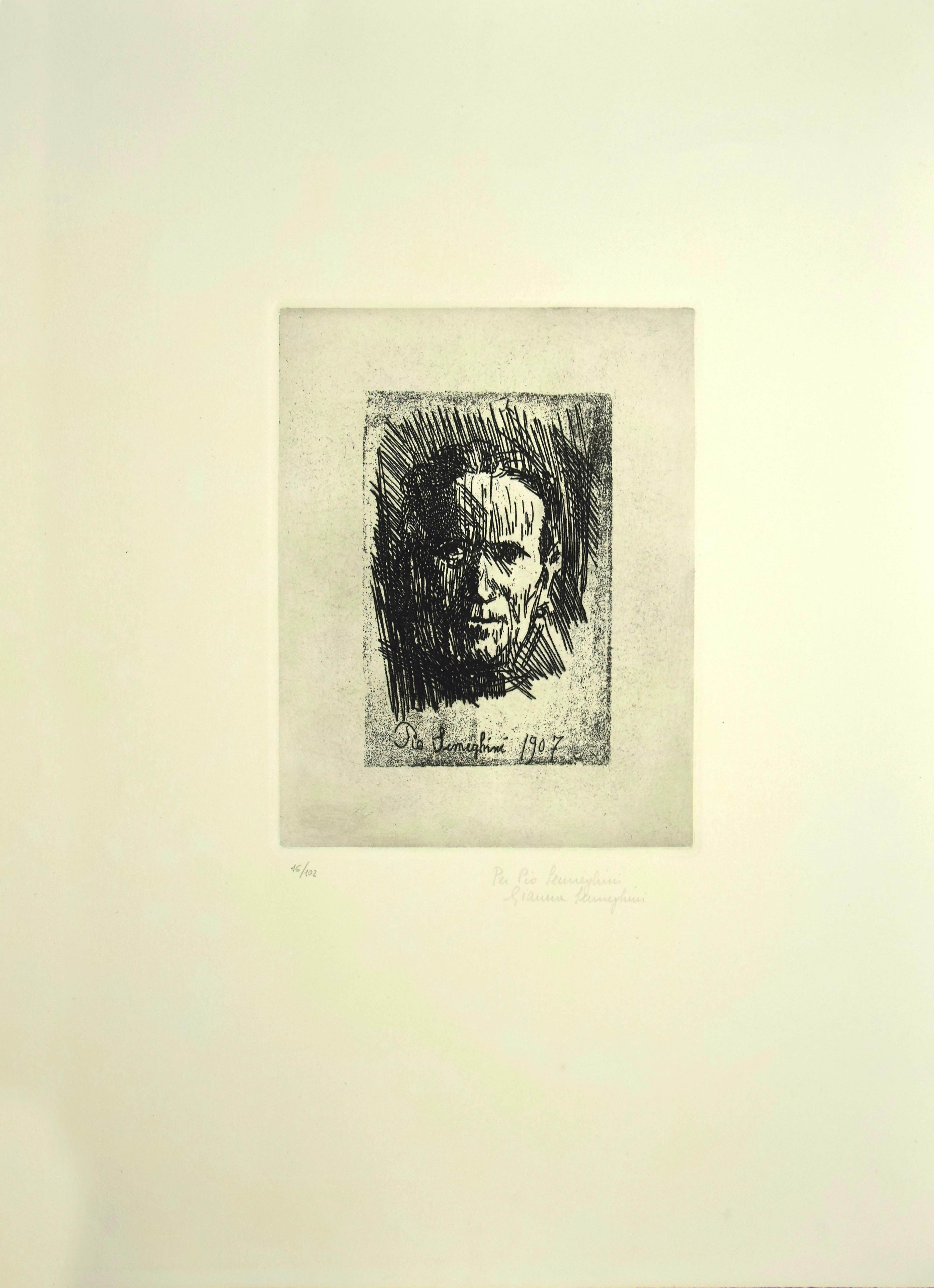 Mother's Portrait - Etching by Pio Semeghini - 1964 For Sale 1