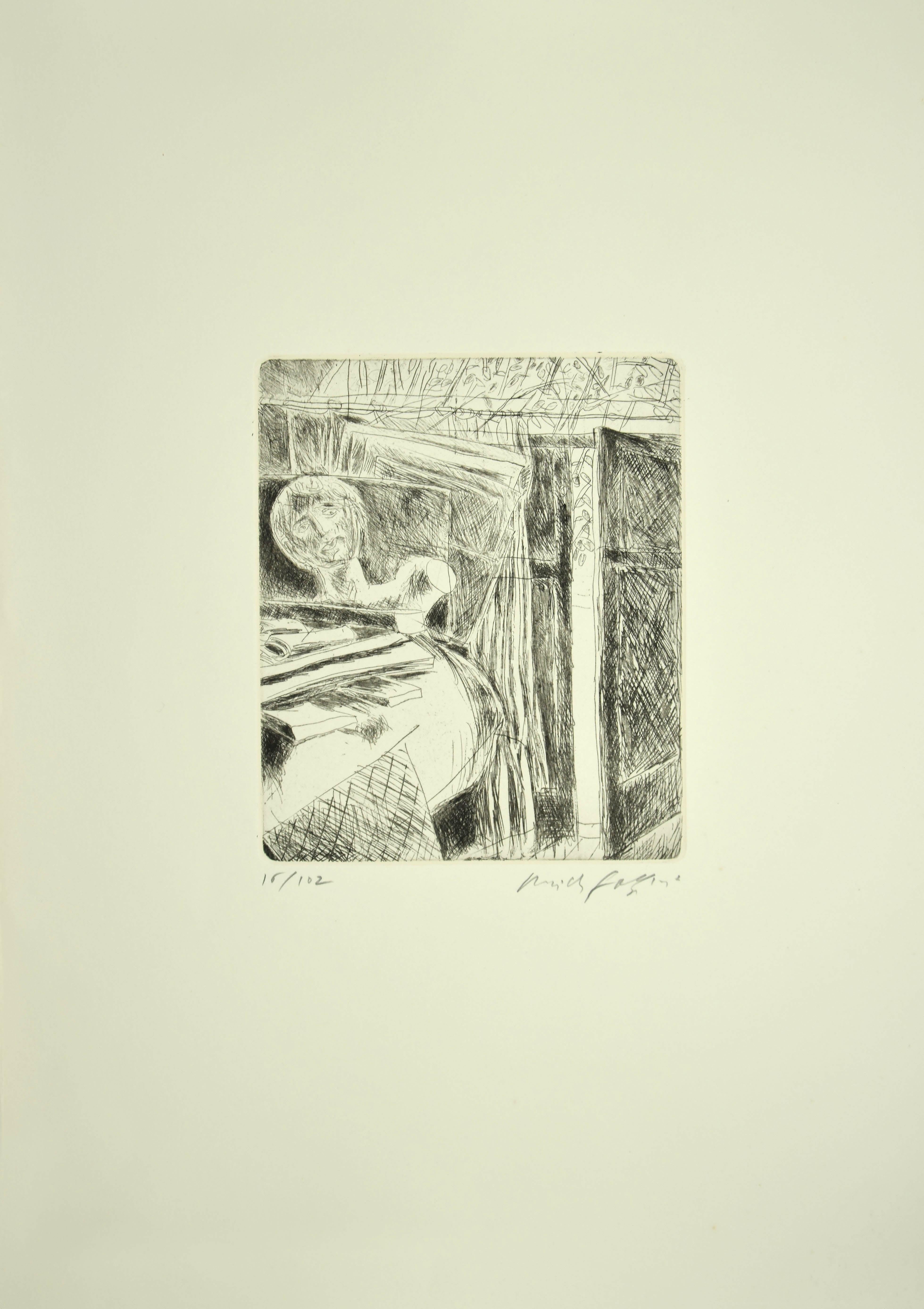 In the Studio - Original Etching by P. Fazzini - 1964 - Print by Pericle Fazzini