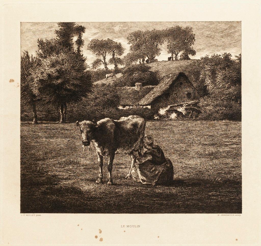 Le moulin is a beautiful etching realized after J.F. Millet by Marcel Roux in 1880.

In Good condition. Worn paper and some stains on the back. on the lower margin the title of the artwork. On the right-lower margin “Marcel Roux sculp.”, and in