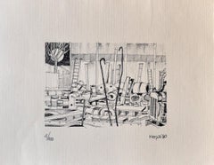 Officina - Litografia originale di Giuseppe Megna - 1980 ca.