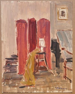 Interior of Room - Oil Painting on Cardboard by Caroline Hill - 20th Century