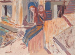 Figures  - Oil Painting on Cardboard by Caroline Hill - Mid 20th Century