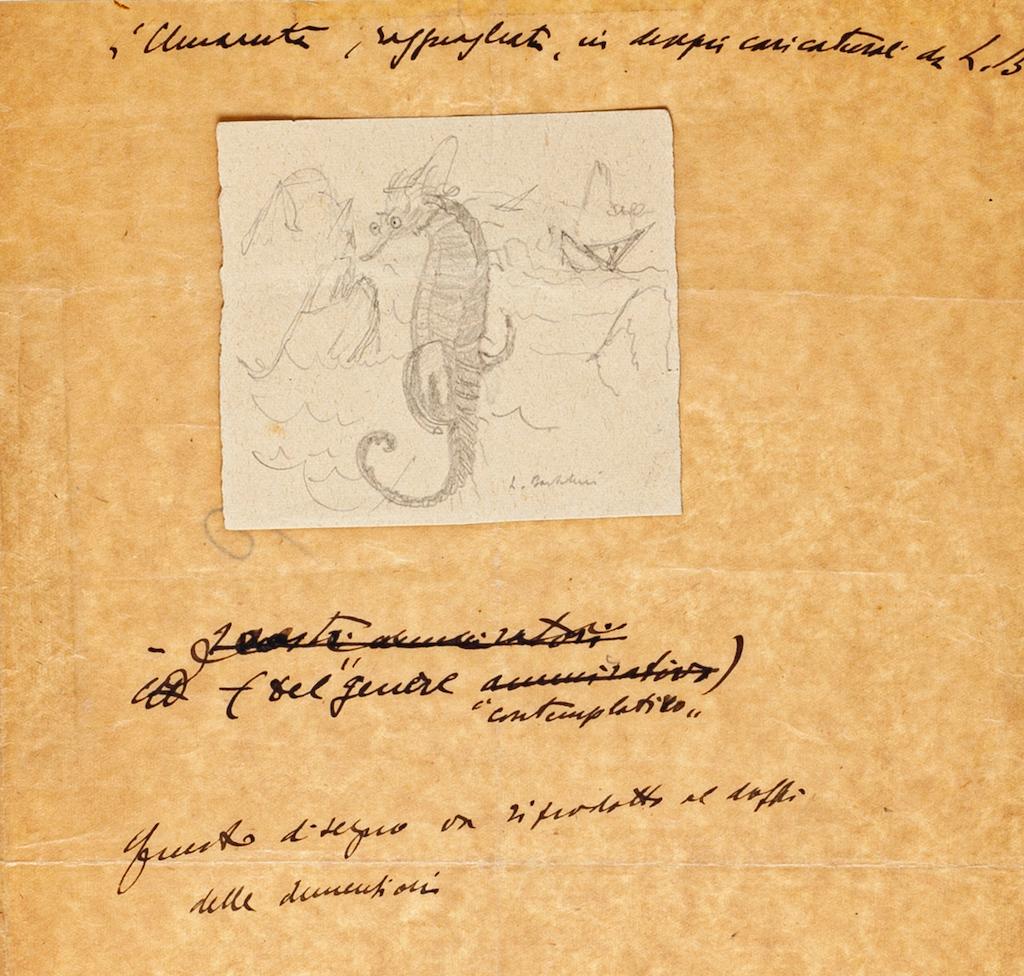 Luigi Bartolini Figurative Art - Sea Horse - Original Drawing - 1935