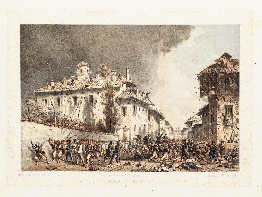 Toma de Magenta - Litografía coloreada a mano de C. Perrin - 1860